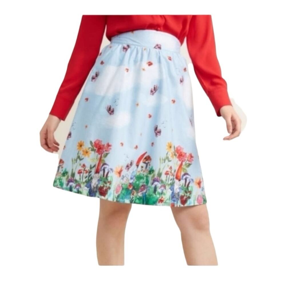 Modcloth Blue Floral Border A-Line Skirt